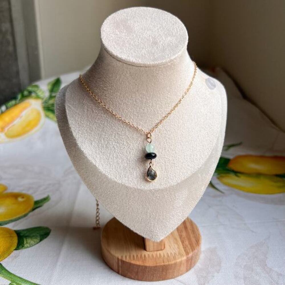Beaded Black Agate Chrysoprase Necklace, Mint Necklace, Black Casual Necklace